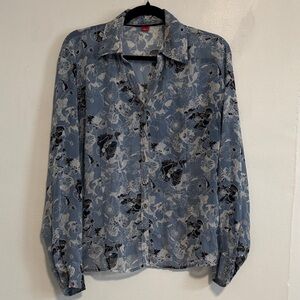 Floral Button Down Shirt - Blue and Black
